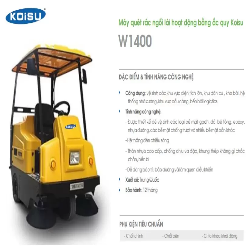 Máy quét rác ngồi lái hoạt động bằng ắc quy Koisu