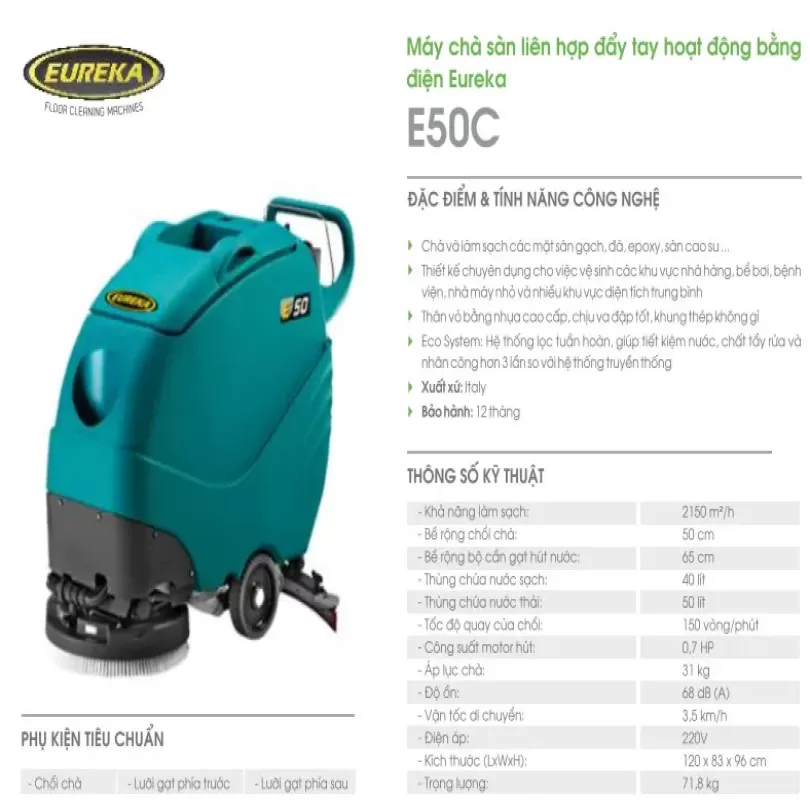 Máy chà sàn liên hợp đẩy tay hoạt động bằng điện Eureka