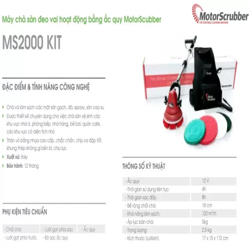 Máy chà sàn đeo vai hoạt động bằng ắc quy MotorScrubber